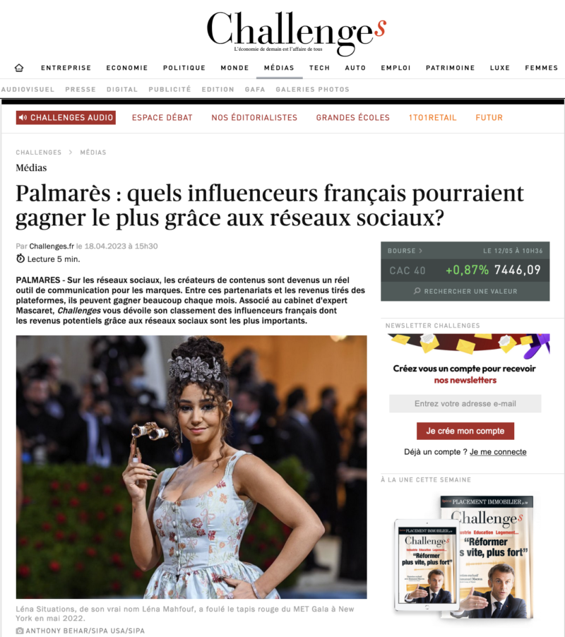 Mascaret X Challenges : quels influenceurs français pourraient gagner le plus grâce aux réseaux sociaux ?